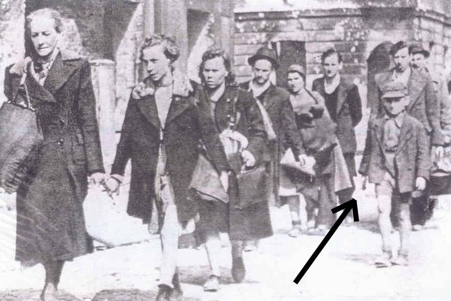 Fig. 2. March to the Pruszków selection camp. The boy in shorts is the author of this book. Photograph taken by the International Red Cross.